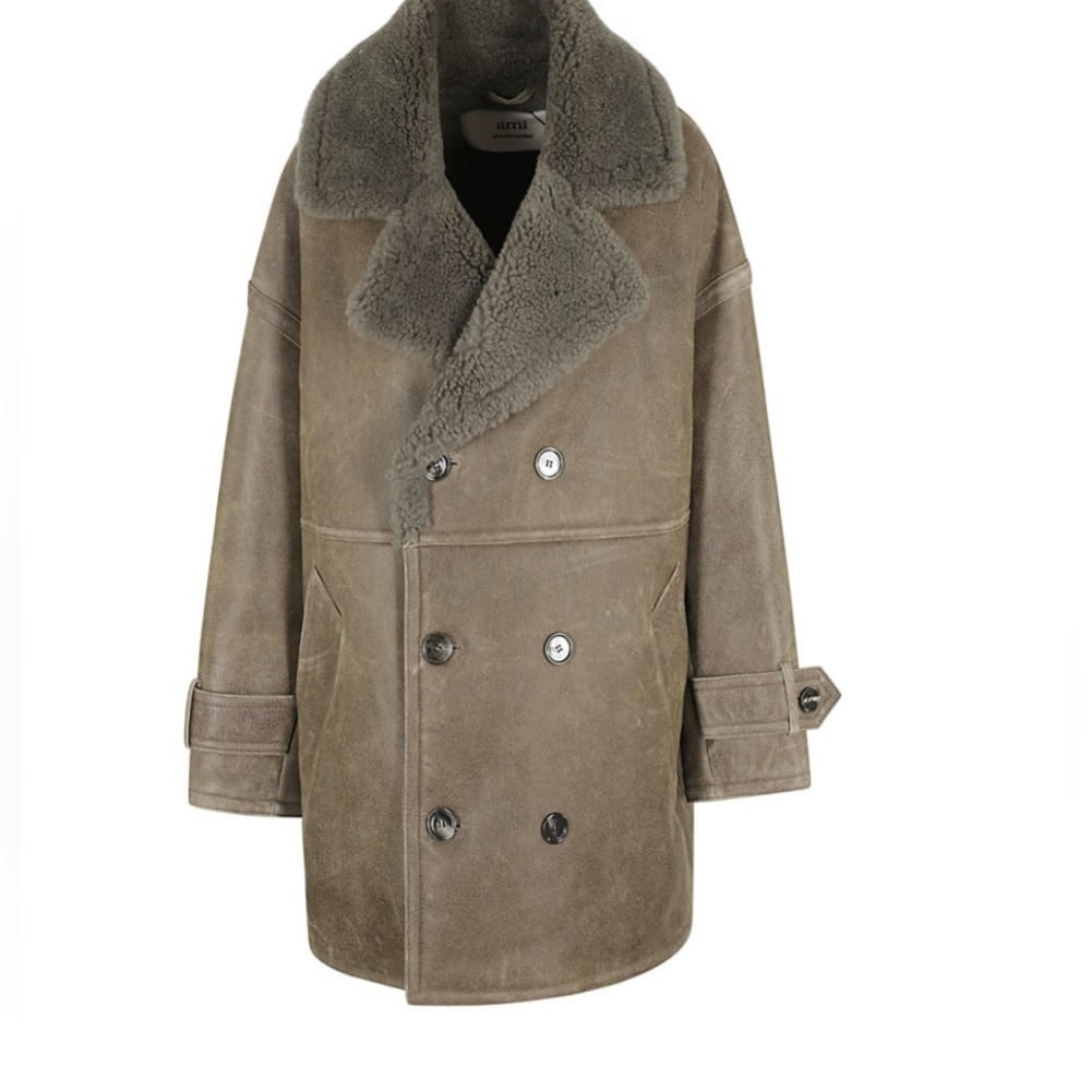 Ami Alexandre Mattiussi Taupe Shearling Coat